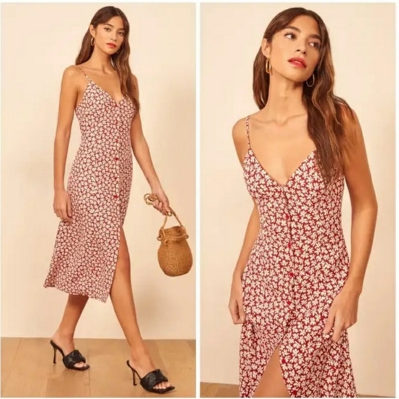 ❤️ Reformation Red Floral Midi Dress - Picture 2 of 10